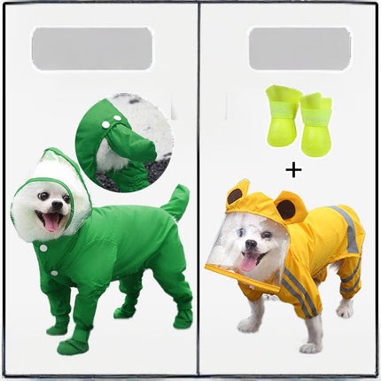 Tractionable Small Dog Four-Legged Raincoat Waterproof All-Inclusive with Feet Small Size Dogs Bichon Teddy Pet Rainy Day Dog Clothes [SAMATIFY-CLEANED target=all_text]