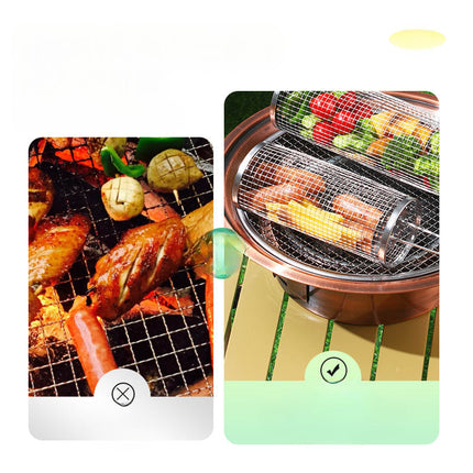 Stainless Steel Outdoor Portable Barbecue Cage Camping Picnic Grill Rotating Rolling Barbecue Net Upgraded Cross Border Barbecue Cage [SAMATIFY-CLEANED target=all_text]