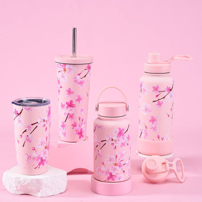2026 New Large-Capacity Stainless Steel Thermos Cup Milk Tea Cup Coffee Cup Cherry Blossom Set with Handle Sports Water Bottle [SAMATIFY-CLEANED target=all_text]