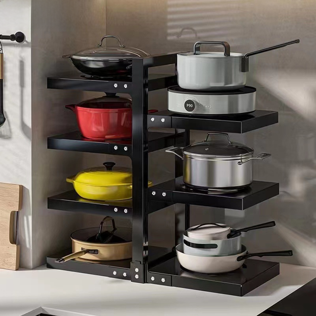 Kitchen Multi-Purpose Storage Rack Adjustable Multi-Layer Pot Rack Countertop Cabinet under Sink Pot Lid Storage Rack [SAMATIFY-CLEANED target=all_text]