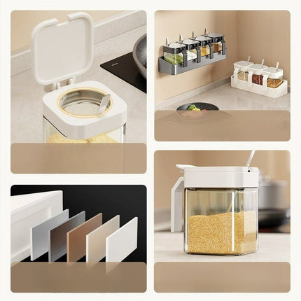 Kitchen Spice Rack for Home Use, Moisture-Proof Seasoning Box with Spoon, Wall-Mounted, No-Drill Cream-Style Storage Rack [SAMATIFY-CLEANED target=all_text]