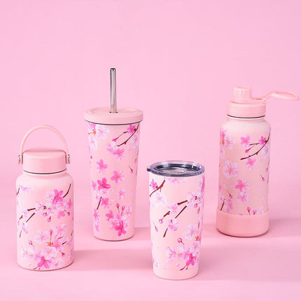 2026 New Large-Capacity Stainless Steel Thermos Cup Milk Tea Cup Coffee Cup Cherry Blossom Set with Handle Sports Water Bottle [SAMATIFY-CLEANED target=all_text]