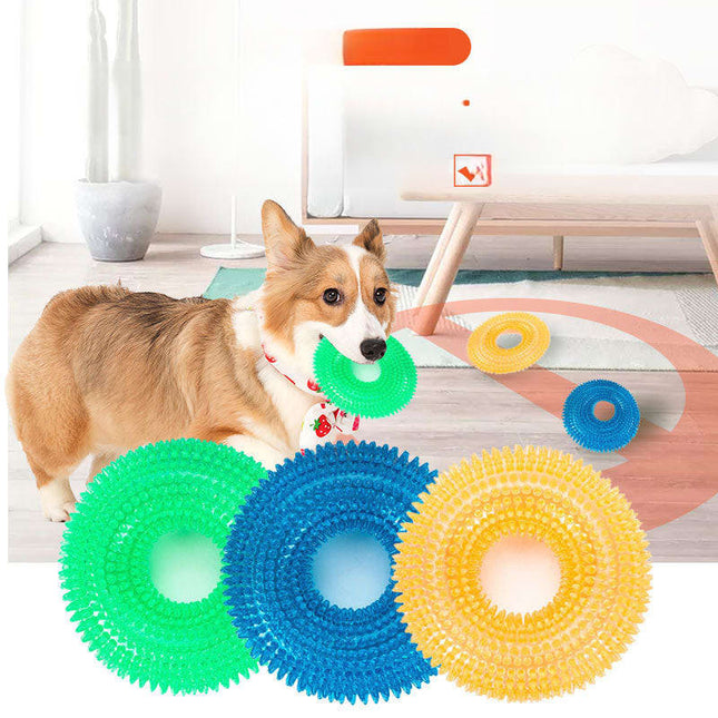 Hot-Selling Durable Squeaky Spiked Ring Tpr Dog Chew Toy for Large Dogs, Teeth Cleaning and Grinding, Tire-Shaped, Golden Retriever [SAMATIFY-CLEANED target=all_text]