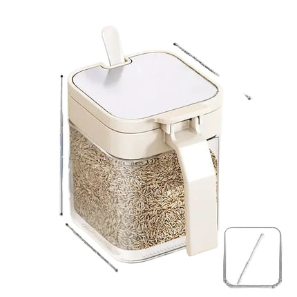 Kitchen Spice Rack for Home Use, Moisture-Proof Seasoning Box with Spoon, Wall-Mounted, No-Drill Cream-Style Storage Rack [SAMATIFY-CLEANED target=all_text]