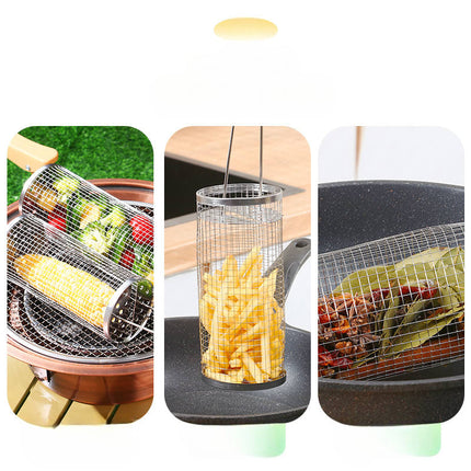 Stainless Steel Outdoor Portable Barbecue Cage Camping Picnic Grill Rotating Rolling Barbecue Net Upgraded Cross Border Barbecue Cage [SAMATIFY-CLEANED target=all_text]