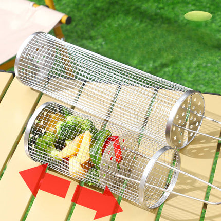 Stainless Steel Outdoor Portable Barbecue Cage Camping Picnic Grill Rotating Rolling Barbecue Net Upgraded Cross Border Barbecue Cage [SAMATIFY-CLEANED target=all_text]